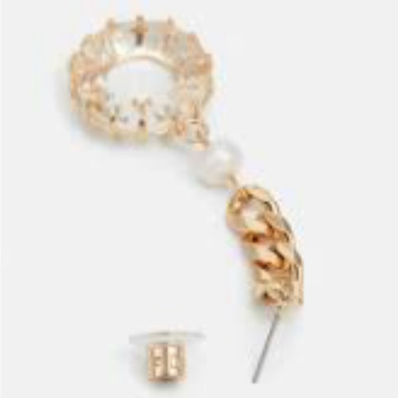 DANNIJO Authentic Sawyer Edgy Gold Chain Link Pearls & Crystals Loop Earrings - Picture 7 of 11